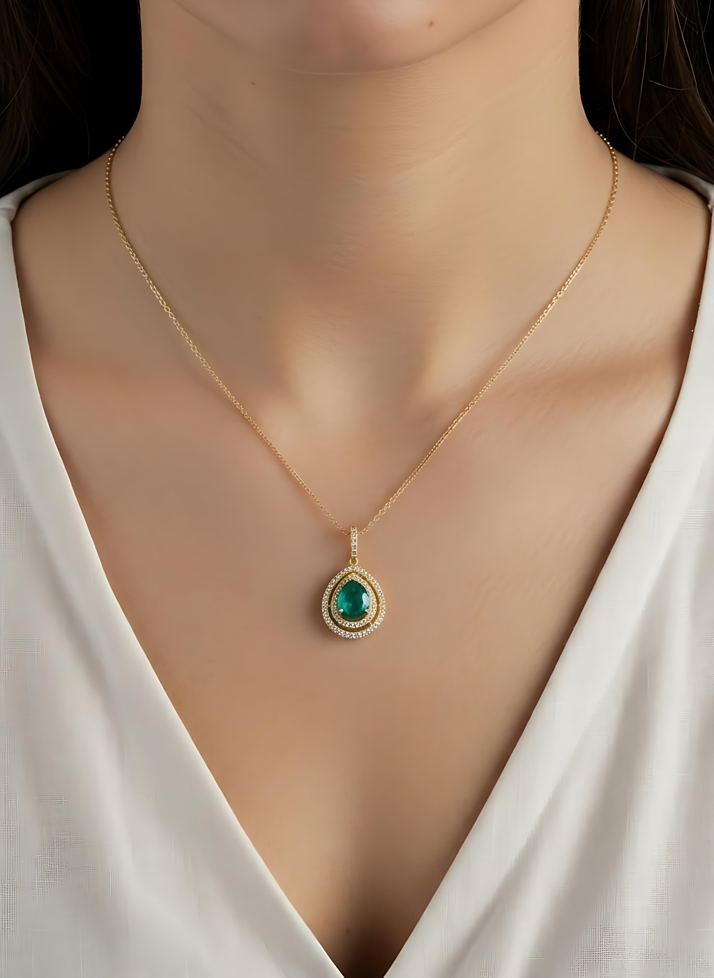 Pear Pendant with synthetic lab grown color stone (With Chain)