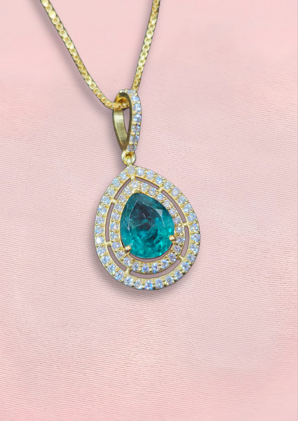 Pear Pendant with synthetic lab grown color stone (With Chain)