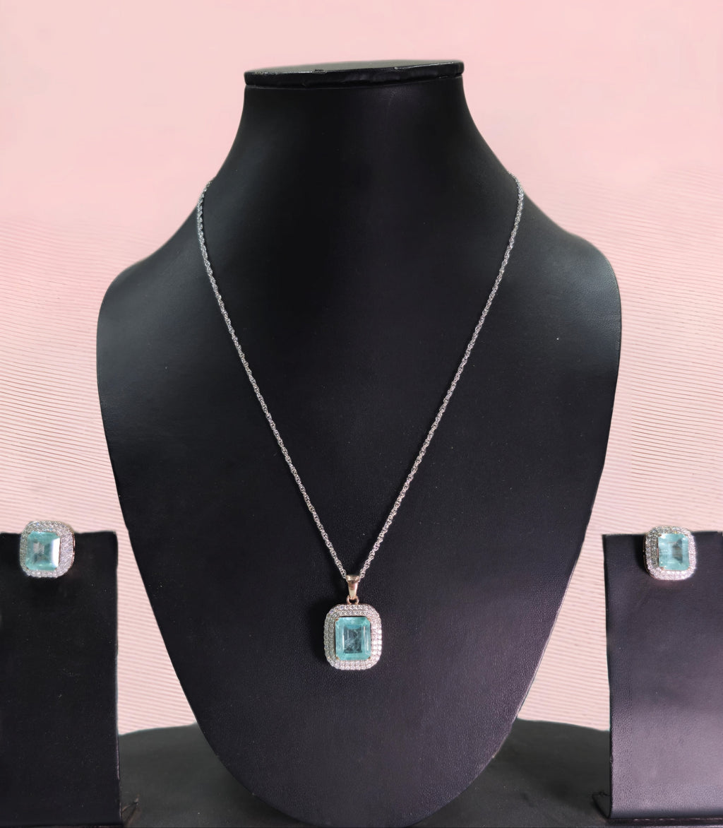 Synthetic Teel Lab Grown Color Pendant Set (With Chain)