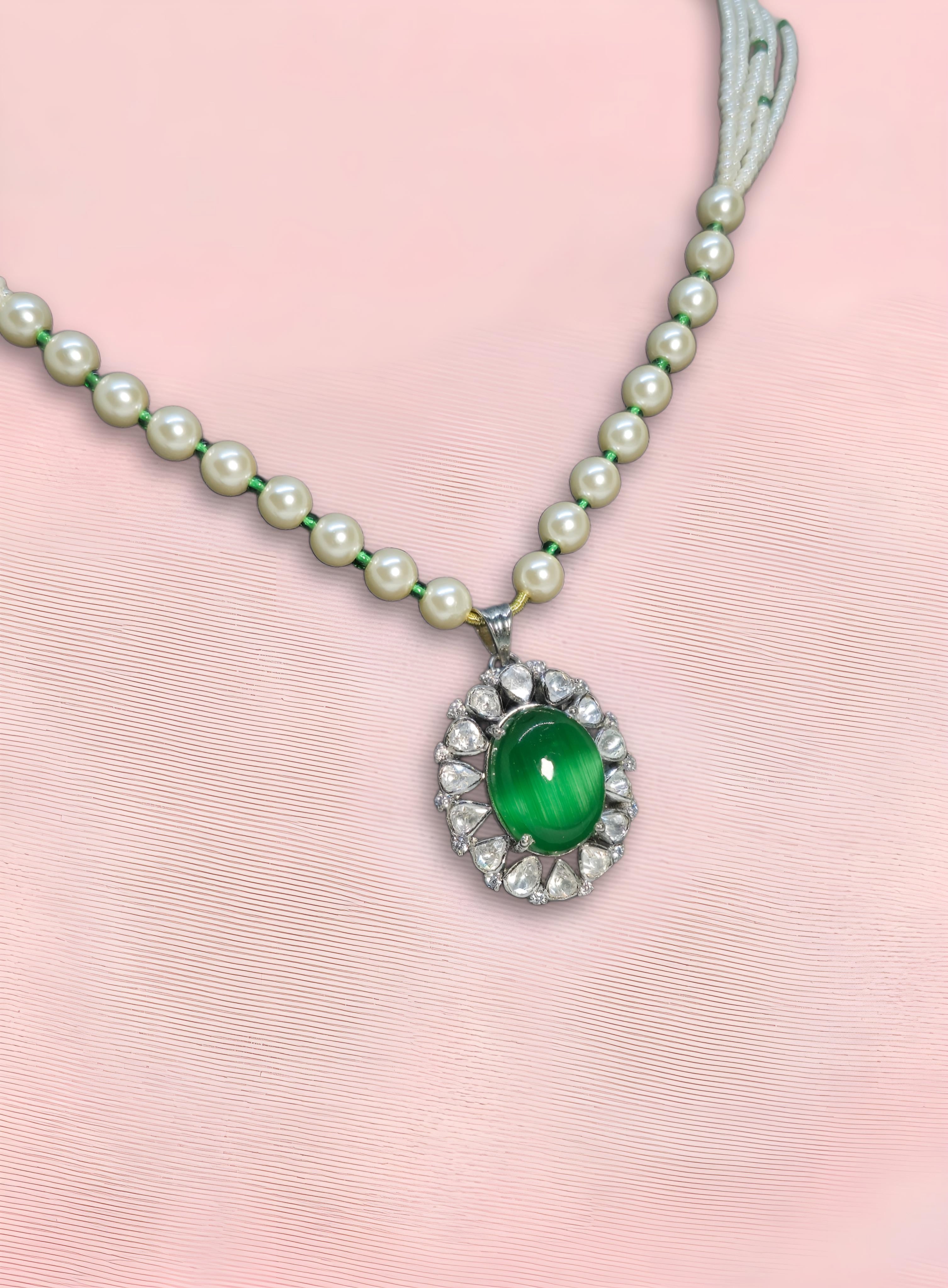 Polki Pendant with Monalisa Color Stone