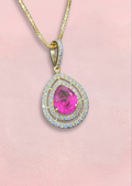 Pear Pendant with synthetic lab grown color stone (With Chain)