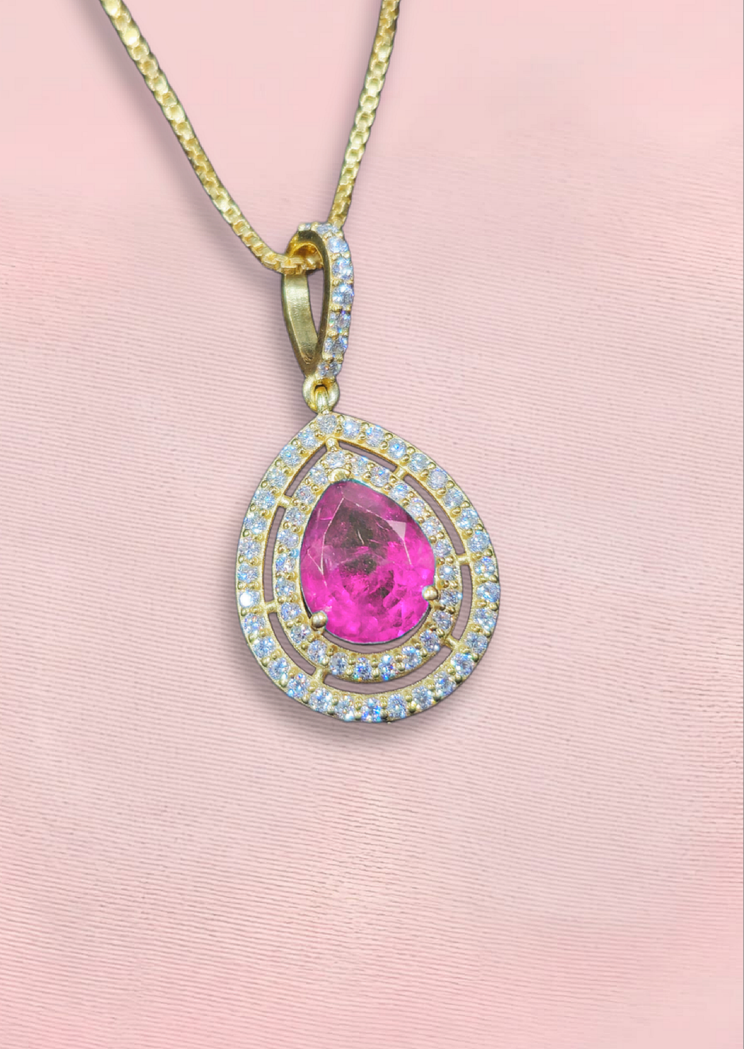 Pear Pendant with synthetic lab grown color stone (With Chain)