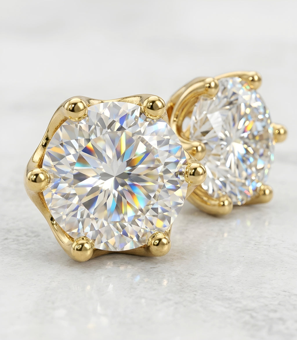 8mm Portuguese Cut Moissanite Studs