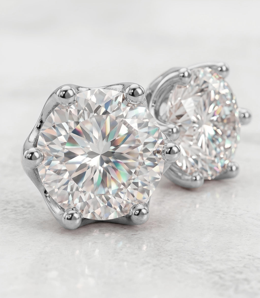 8mm Portuguese Cut Moissanite Studs